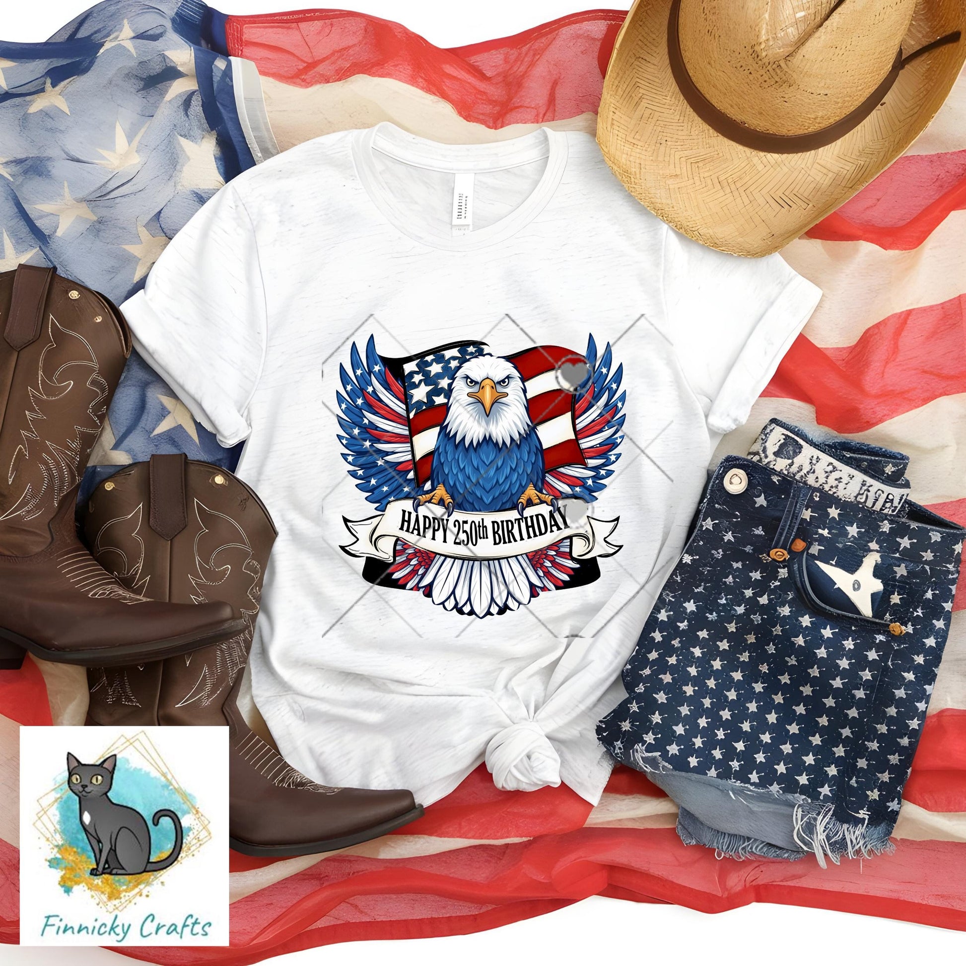 4th of July Eagle 250th Birthday Patriotic Sign PNG, Sublimation Design (Digital)