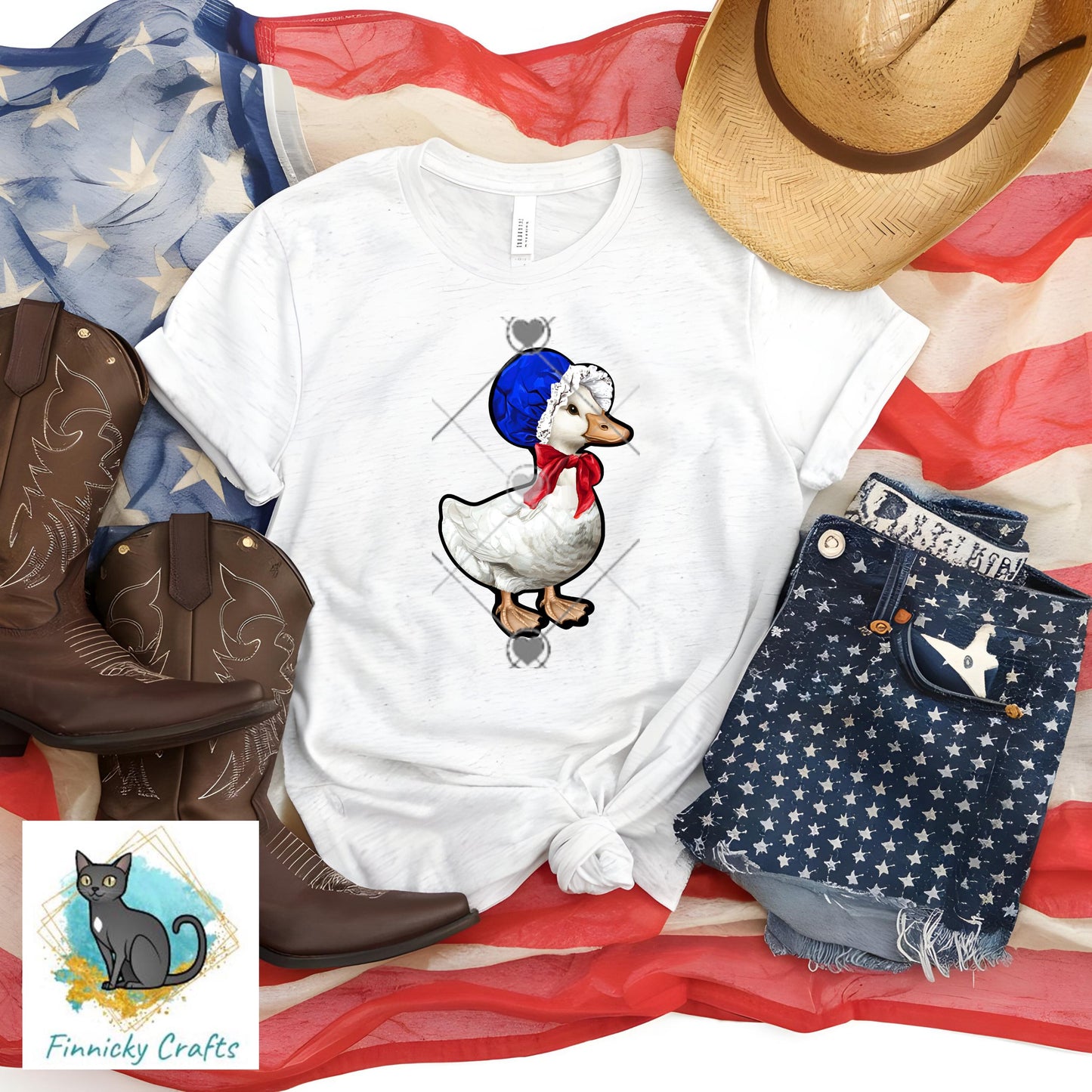 Goose in a bonnet, Red, White, Blue, Sublimation, Digital, PNG, DTF, Design, Download Only, earrings, badge reel
