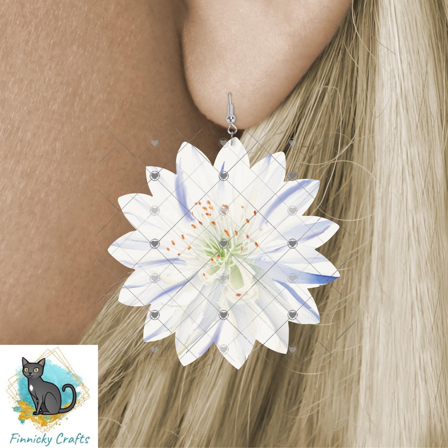 Edelweiss Flower Earrings, Night Light, Sign PNG, Sublimation Design (Digital)