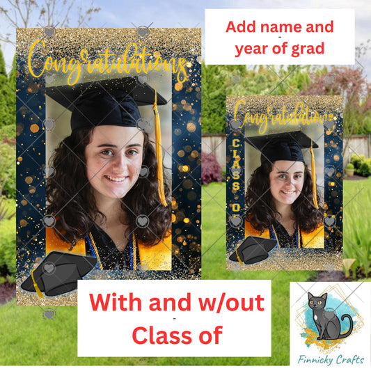 Customizable Graduation Photo Flag - Navy and Gold (Digital Download)