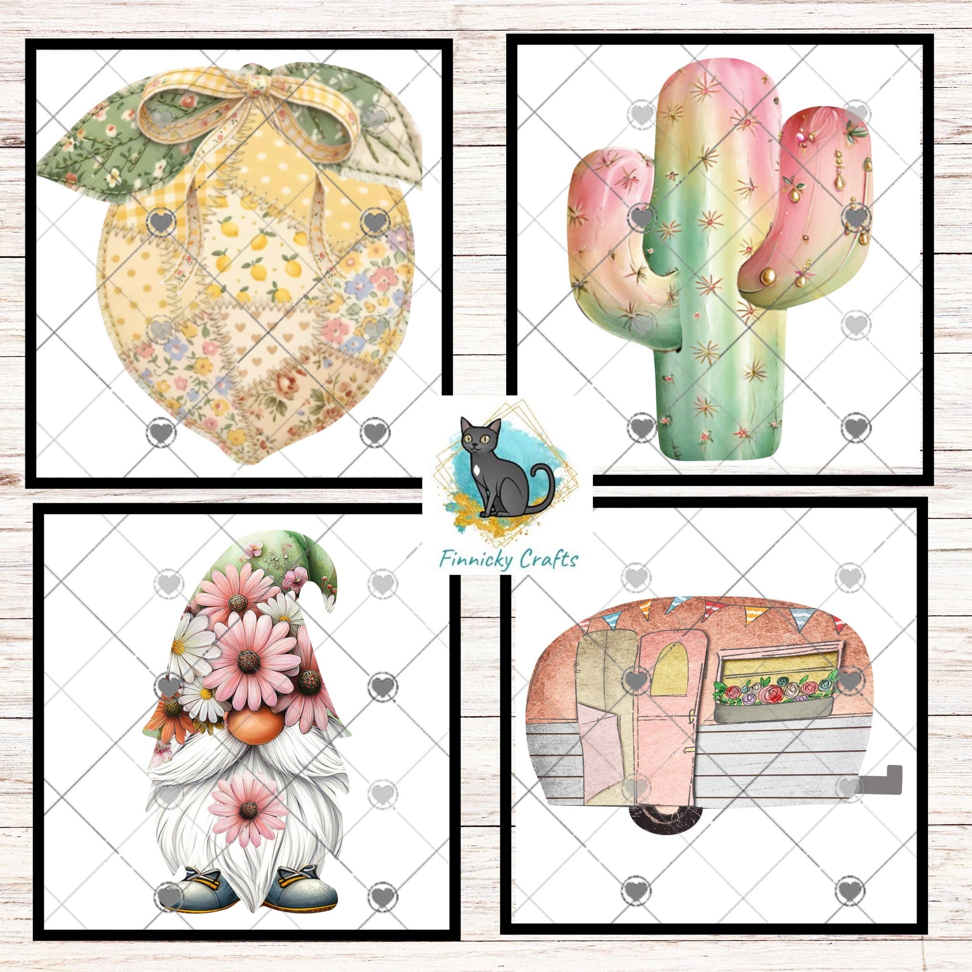 Sublimation Designs Bundle, Patchwork Lemon, Flower Gnome, Saguaro Cactus, Camper, MSS GG Blanks Compatible, Digital Craft PNGs