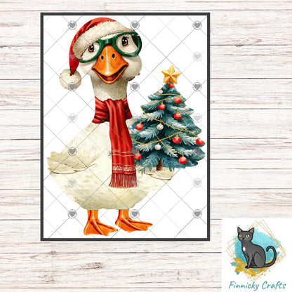 Christmas Goose holding a tree, Sublimation, Digital, PNG, DTF, Design, Download Only, earrings, ornament, night light
