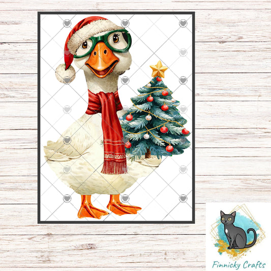 Christmas Goose holding a tree, Sublimation, Digital, PNG, DTF, Design, Download Only, earrings, ornament, night light