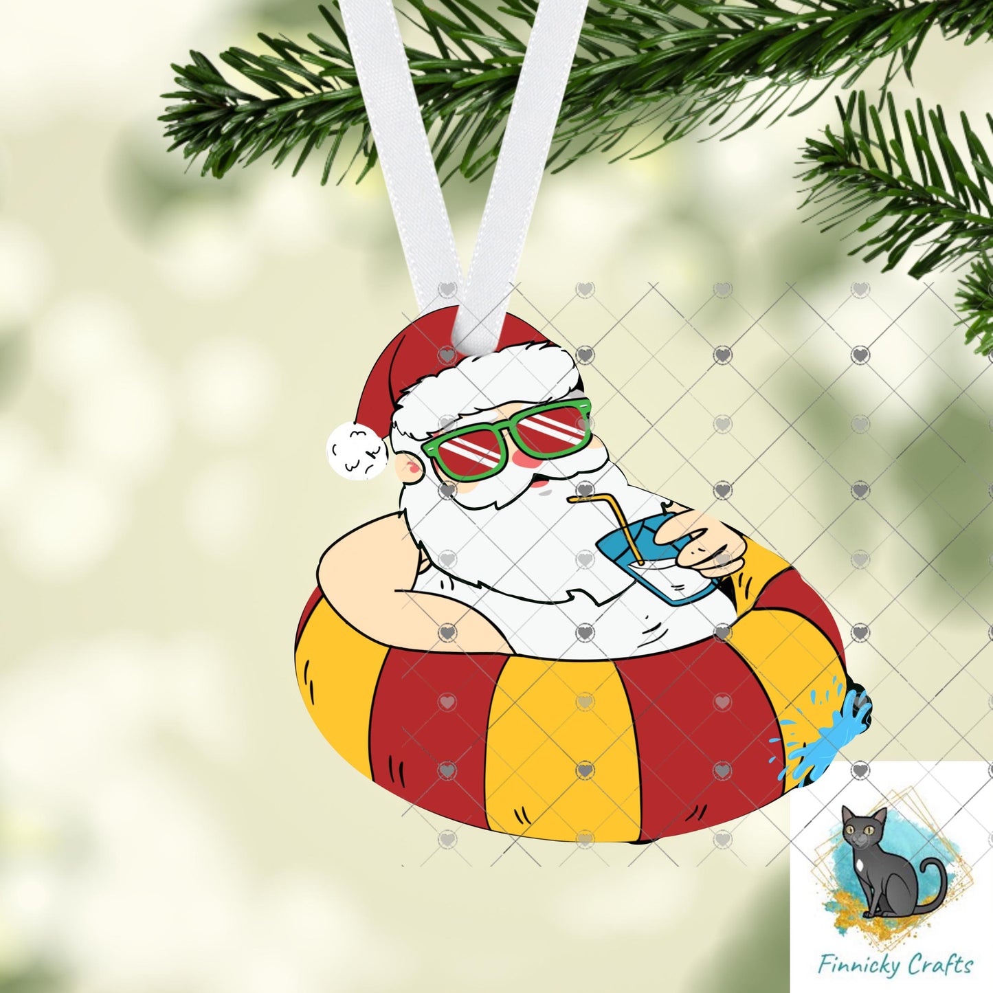 Santa in a pool float, PNG, Digital Design, DTF, Christmas Design png