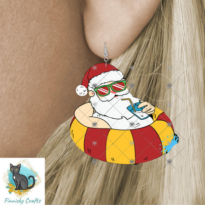 Santa in a pool float, PNG, Digital Design, DTF, Christmas Design png