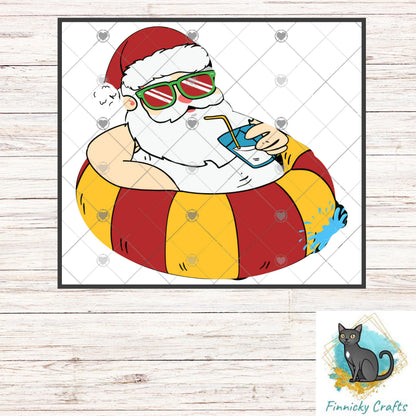 Santa in a pool float, PNG, Digital Design, DTF, Christmas Design png
