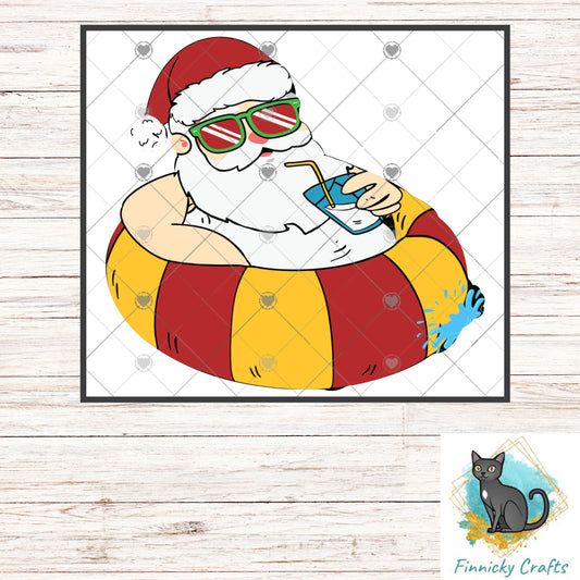 Santa in a pool float, PNG, Digital Design, DTF, Christmas Design png