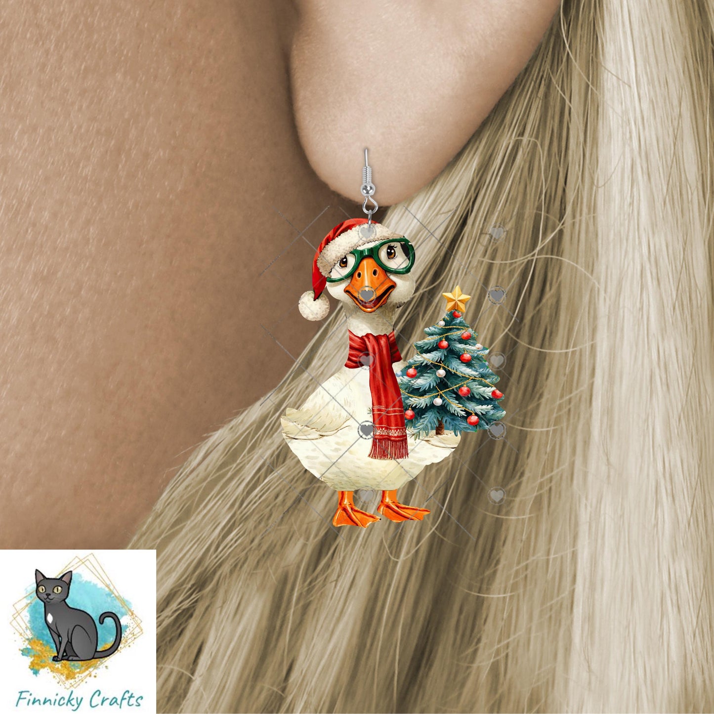Christmas Goose holding a tree, Sublimation, Digital, PNG, DTF, Design, Download Only, earrings, ornament, night light