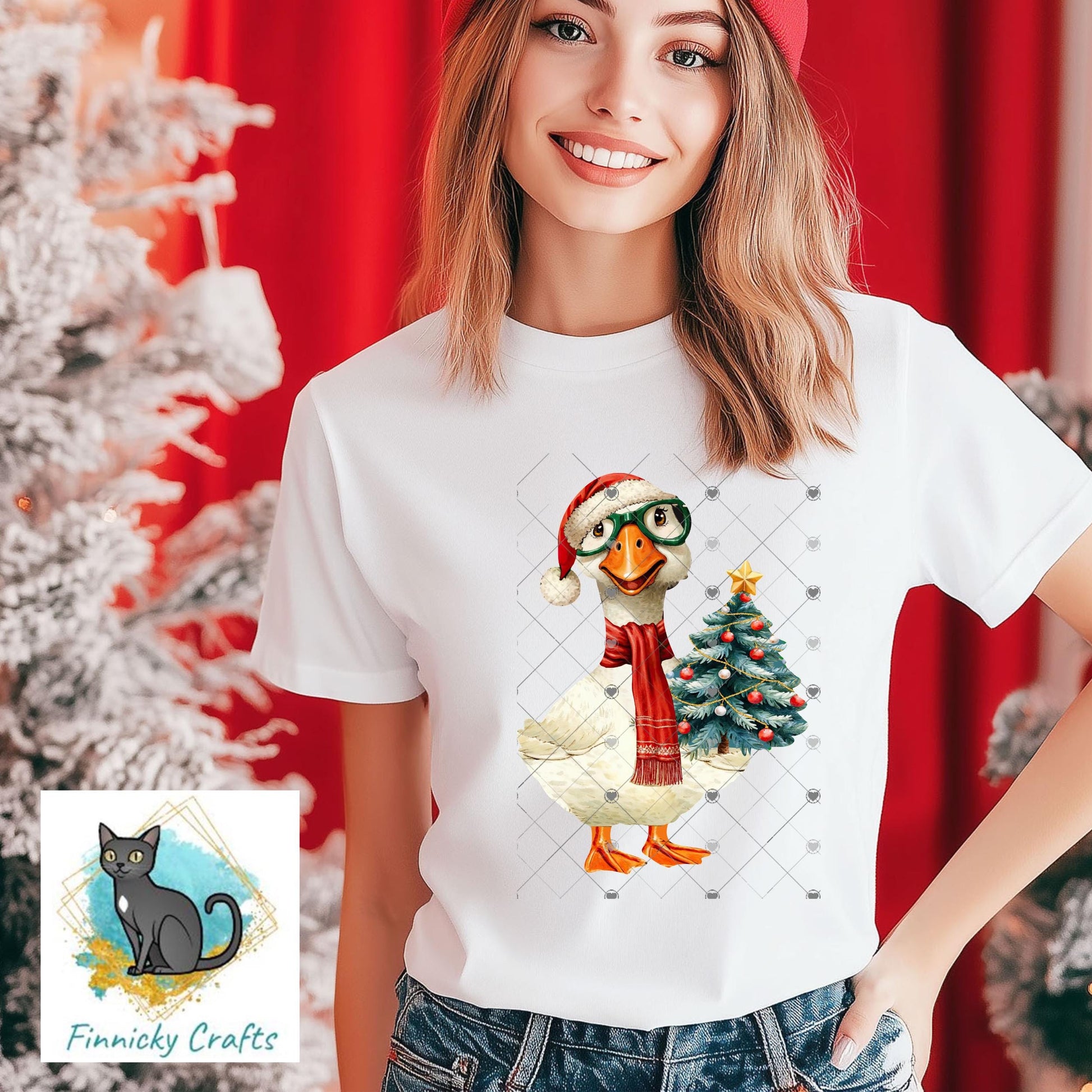 Christmas Goose holding a tree, Sublimation, Digital, PNG, DTF, Design, Download Only, earrings, ornament, night light
