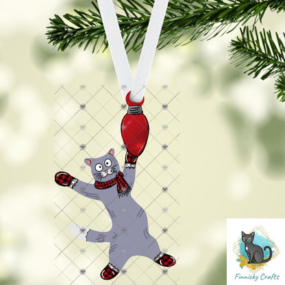 Cat Hanging From Christmas Light Ornament, Sublimation Design (Digital Download)