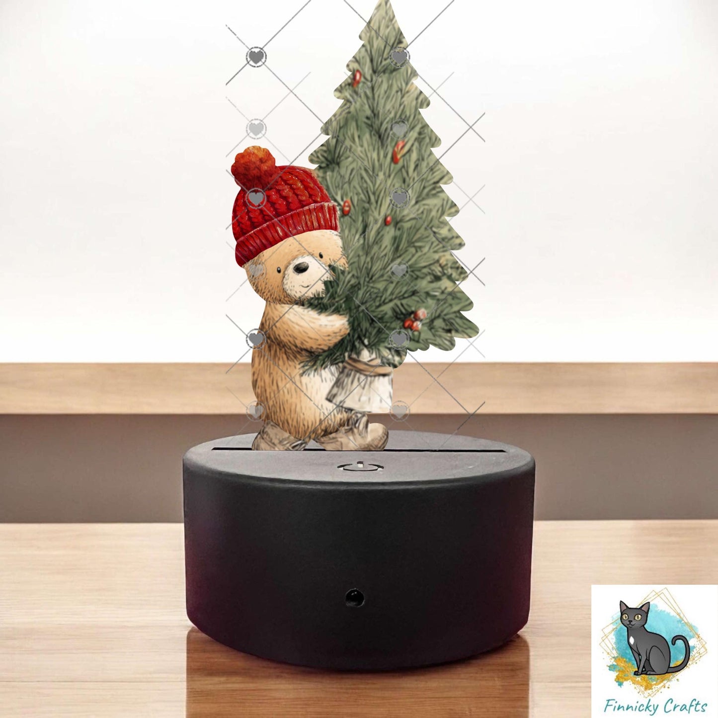 Bear carrying a Christmas Tree- Digital Design- Ornament, Shirt, Night Light - Acrylic or MDF