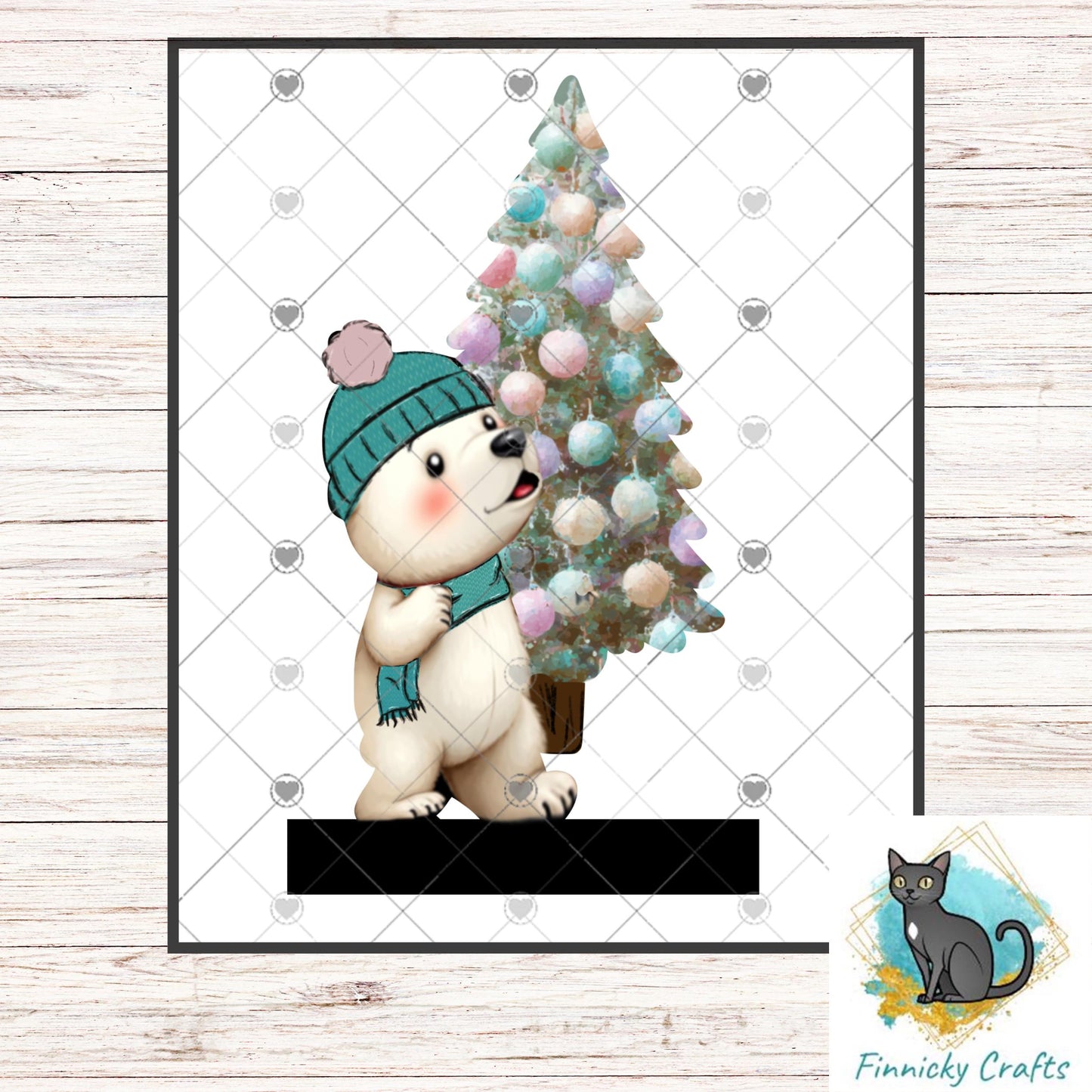 Polar Bear carrying a Christmas Tree- Digital Design- Ornament, Shirt, Night Light - Acrylic or MDF