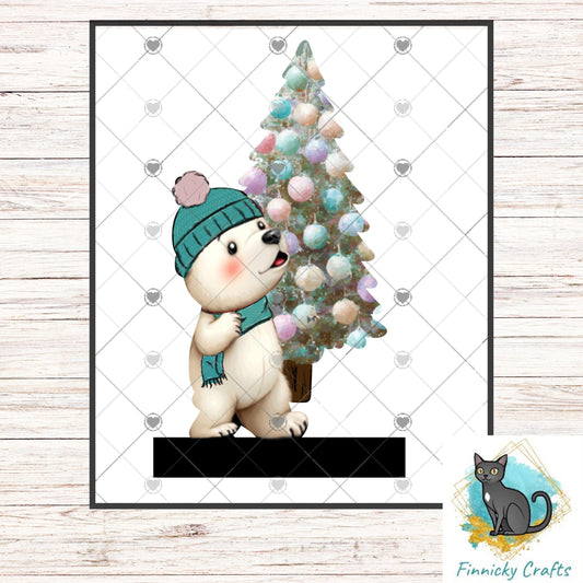 Polar Bear carrying a Christmas Tree- Digital Design- Ornament, Shirt, Night Light - Acrylic or MDF