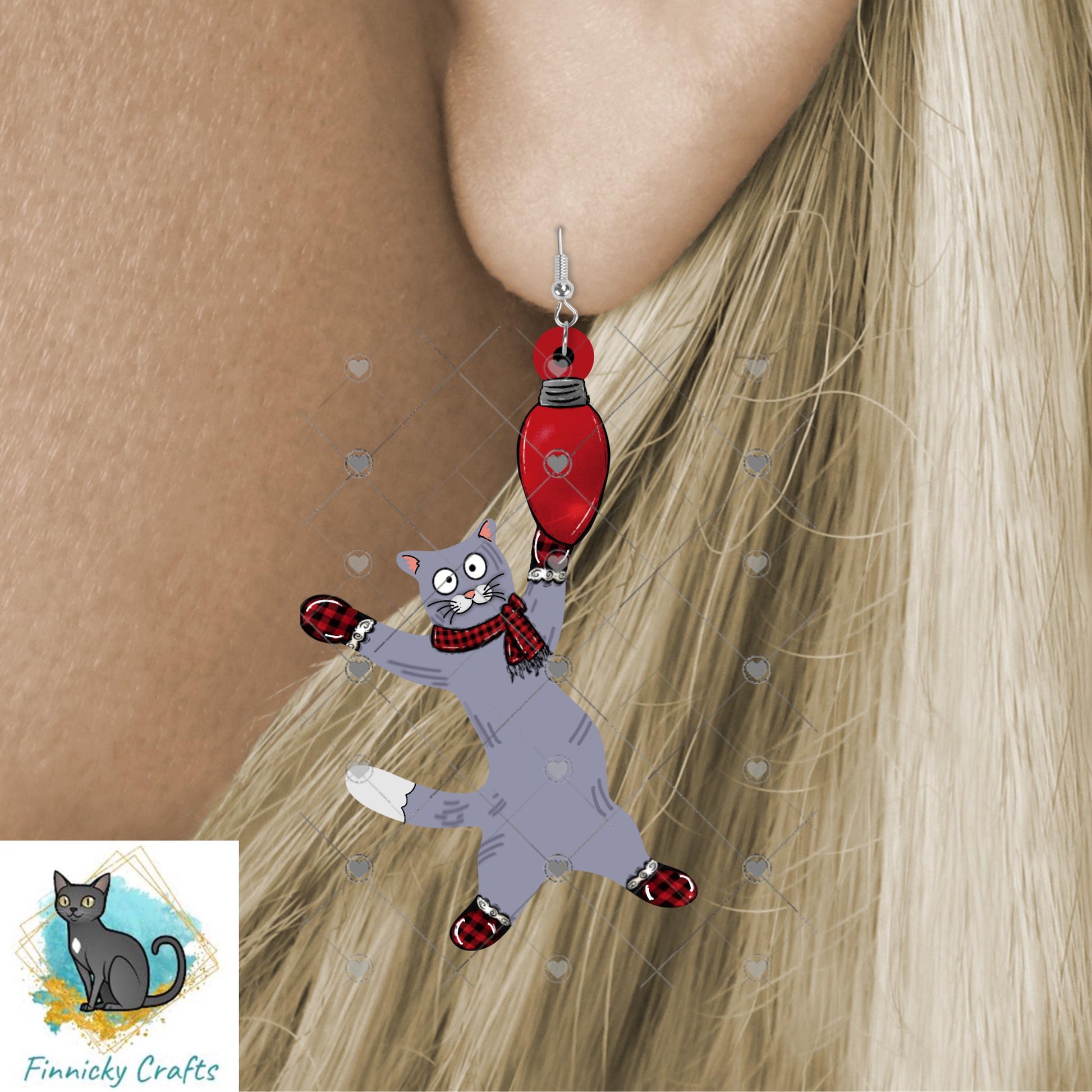 Cat Hanging From Christmas Light Ornament, Sublimation Design (Digital Download)