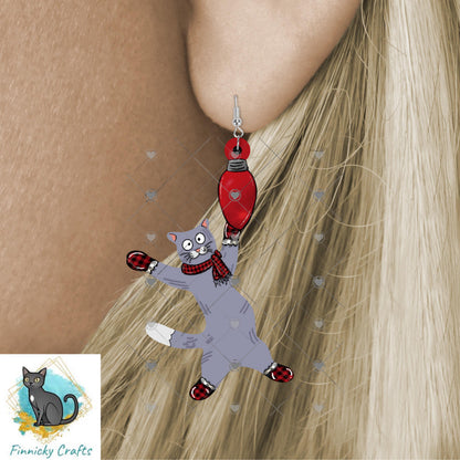 Cat Hanging From Christmas Light Ornament, Sublimation Design (Digital Download)