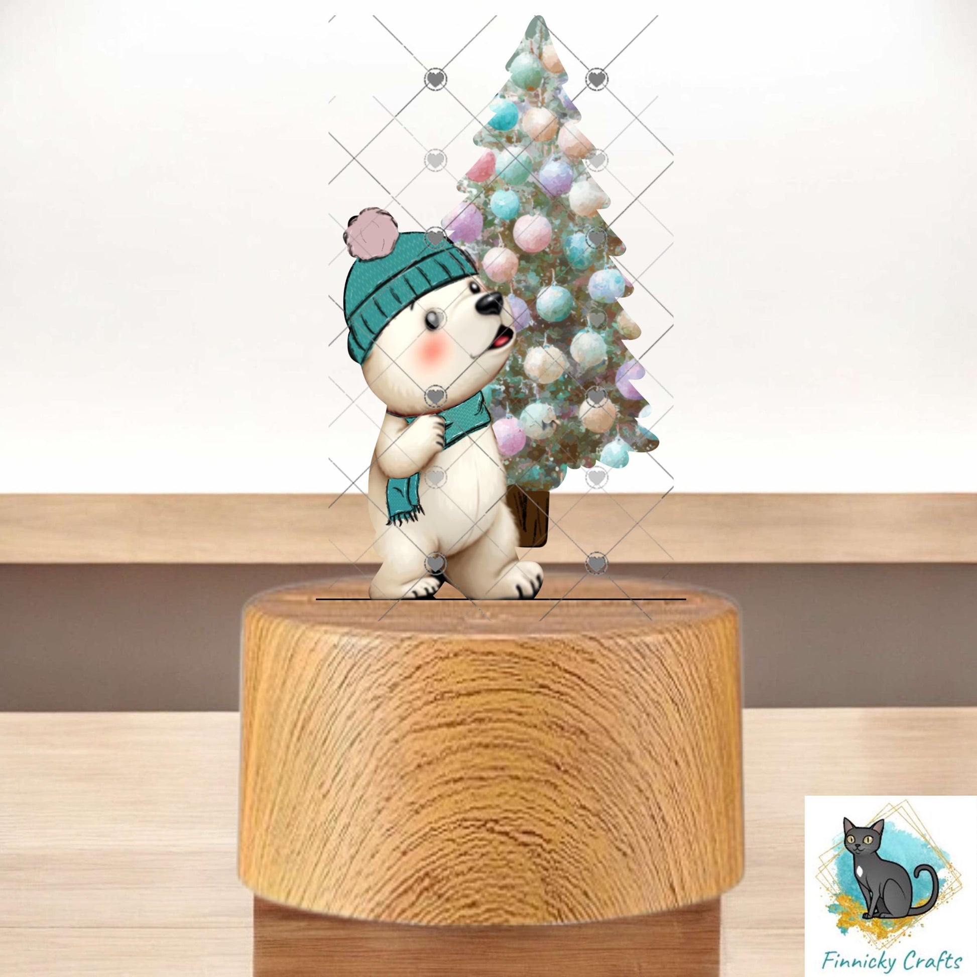 Polar Bear carrying a Christmas Tree- Digital Design- Ornament, Shirt, Night Light - Acrylic or MDF