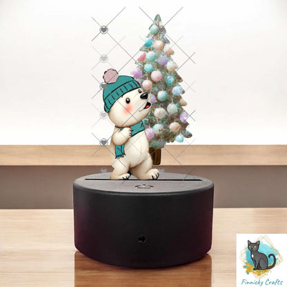 Polar Bear carrying a Christmas Tree- Digital Design- Ornament, Shirt, Night Light - Acrylic or MDF