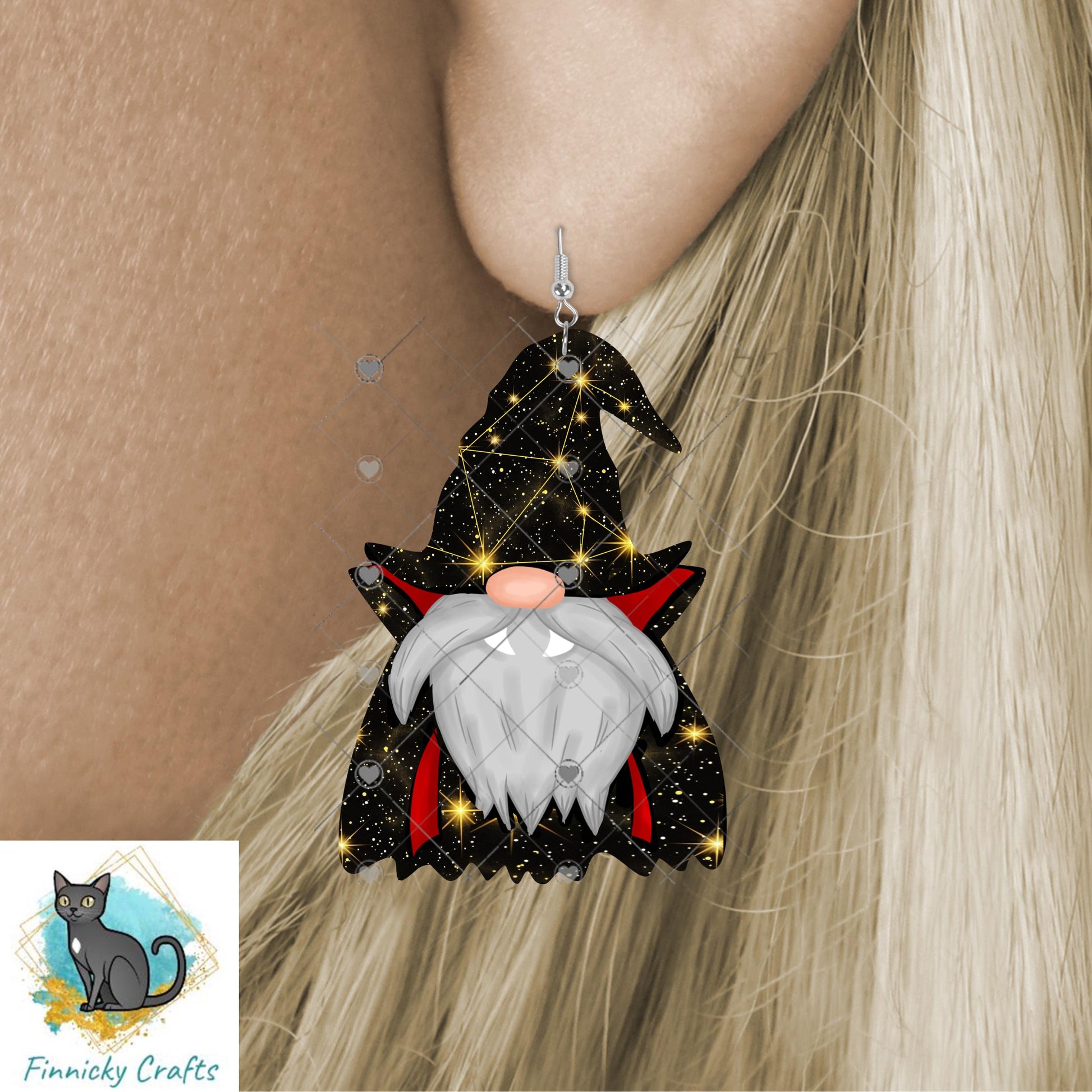 Vampire Gnome Girl Halloween Earrings, Sublimation Design (PNG)