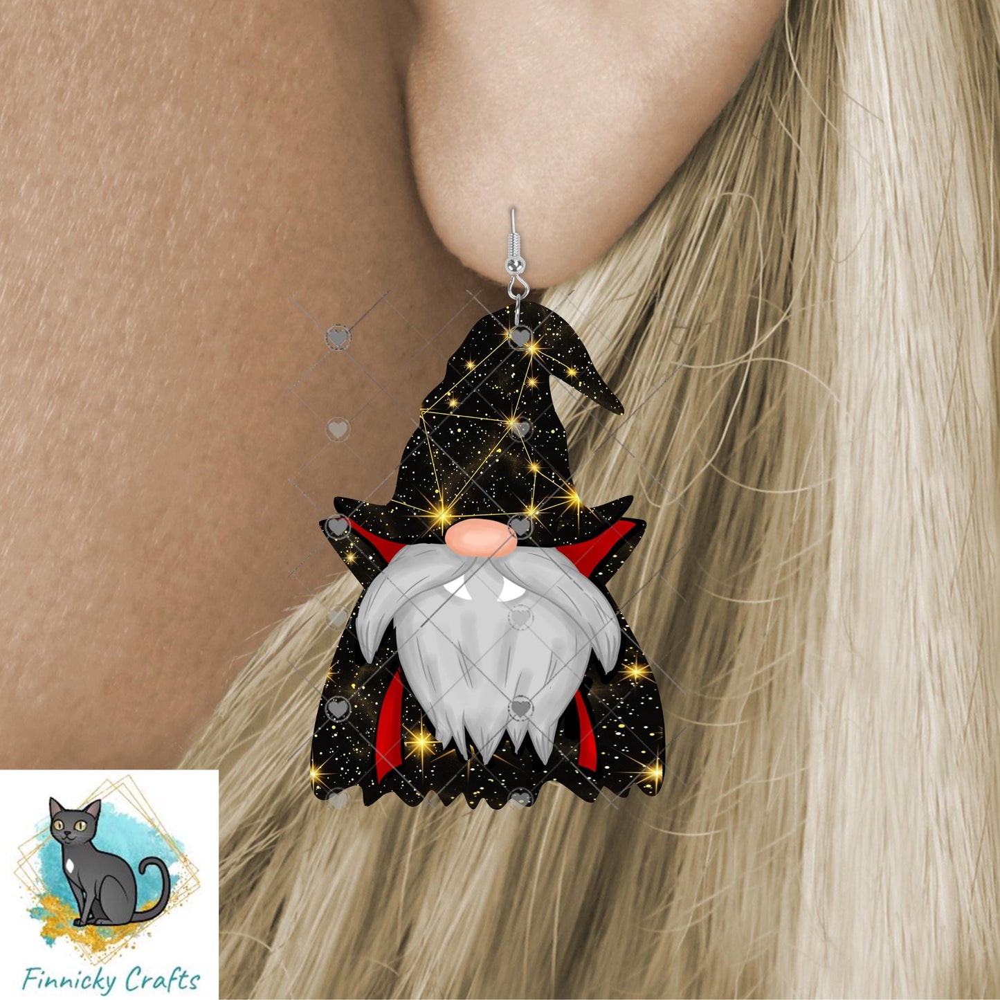 Vampire Gnome Girl Halloween Earrings, Sublimation Design (PNG)