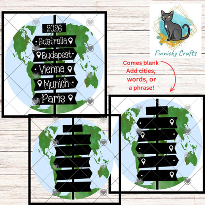 Travel Sign, Wolrd, Customizable, PNG, Sublimation Design, Digital Download, Sign, Ornament, Decor, DTF