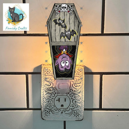 Halloween Sublimation Digital Design - Coffin, PNG, Bag charms, Night Light, earrings, sign, hair clip