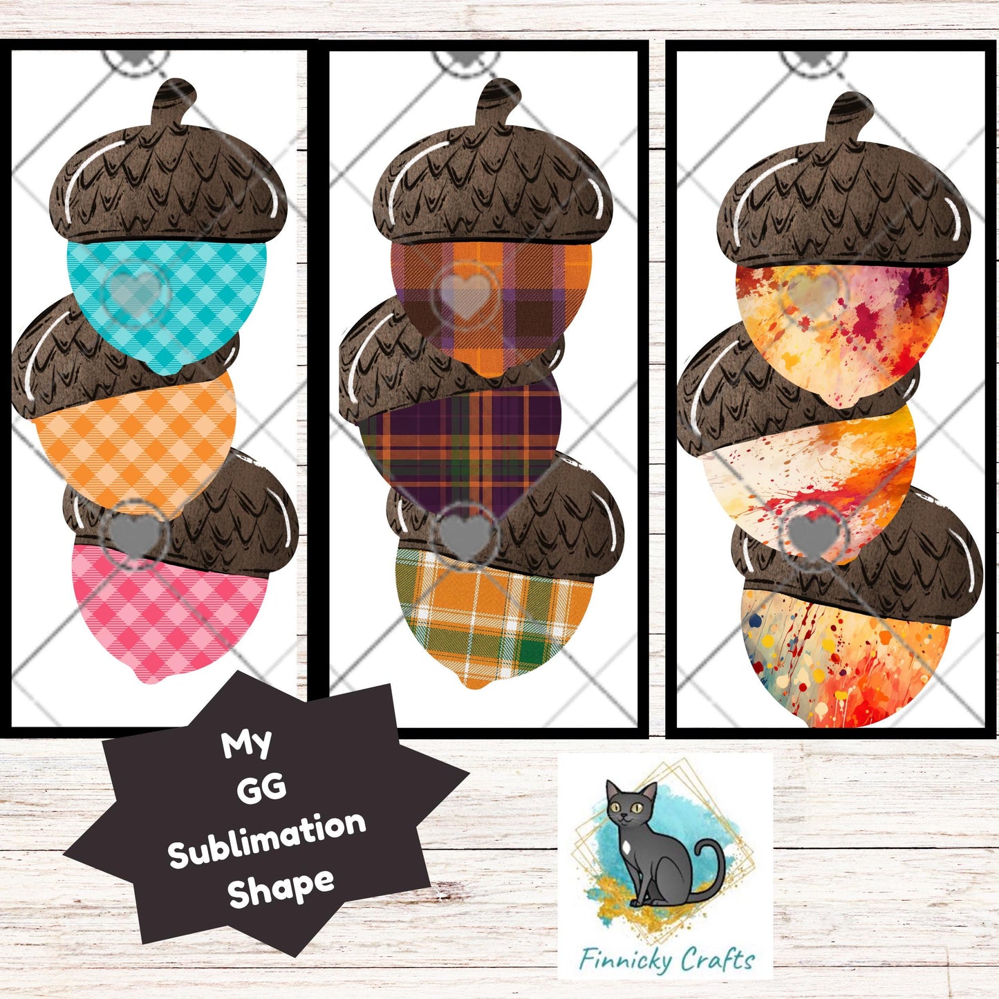 Fall Acorn Trio PNG Design, Sublimation, (Digital Download)