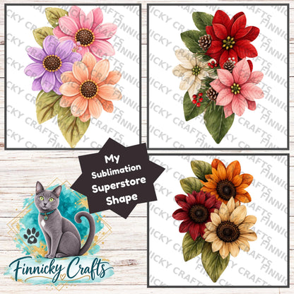 Trio Flowers and leaves, Earrings Bundle Sublimation, Digital, PNG, Design, Download