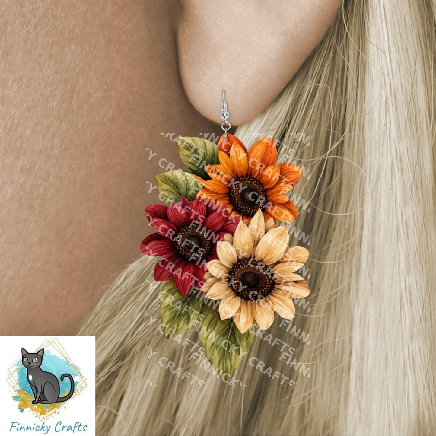 Trio Flowers and leaves, Earrings Bundle Sublimation, Digital, PNG, Design, Download