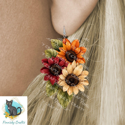 Trio Flowers and leaves, Earrings Bundle Sublimation, Digital, PNG, Design, Download