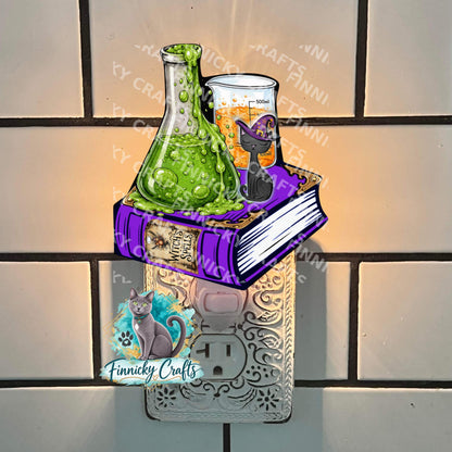 Witch’s Brew Book and potions, night light, sign, earrings, Halloween, PNG Design, Sublimation Download