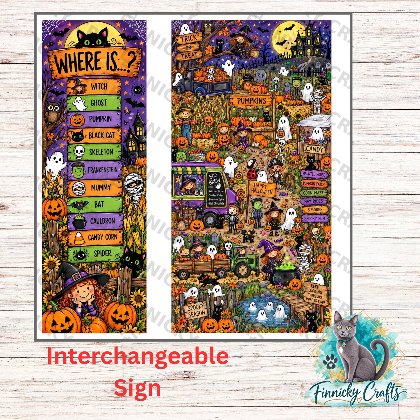 2-Piece, Interchangeable Halloween Sign Inserts, Sublimation, Digital, PNG, Design, Download