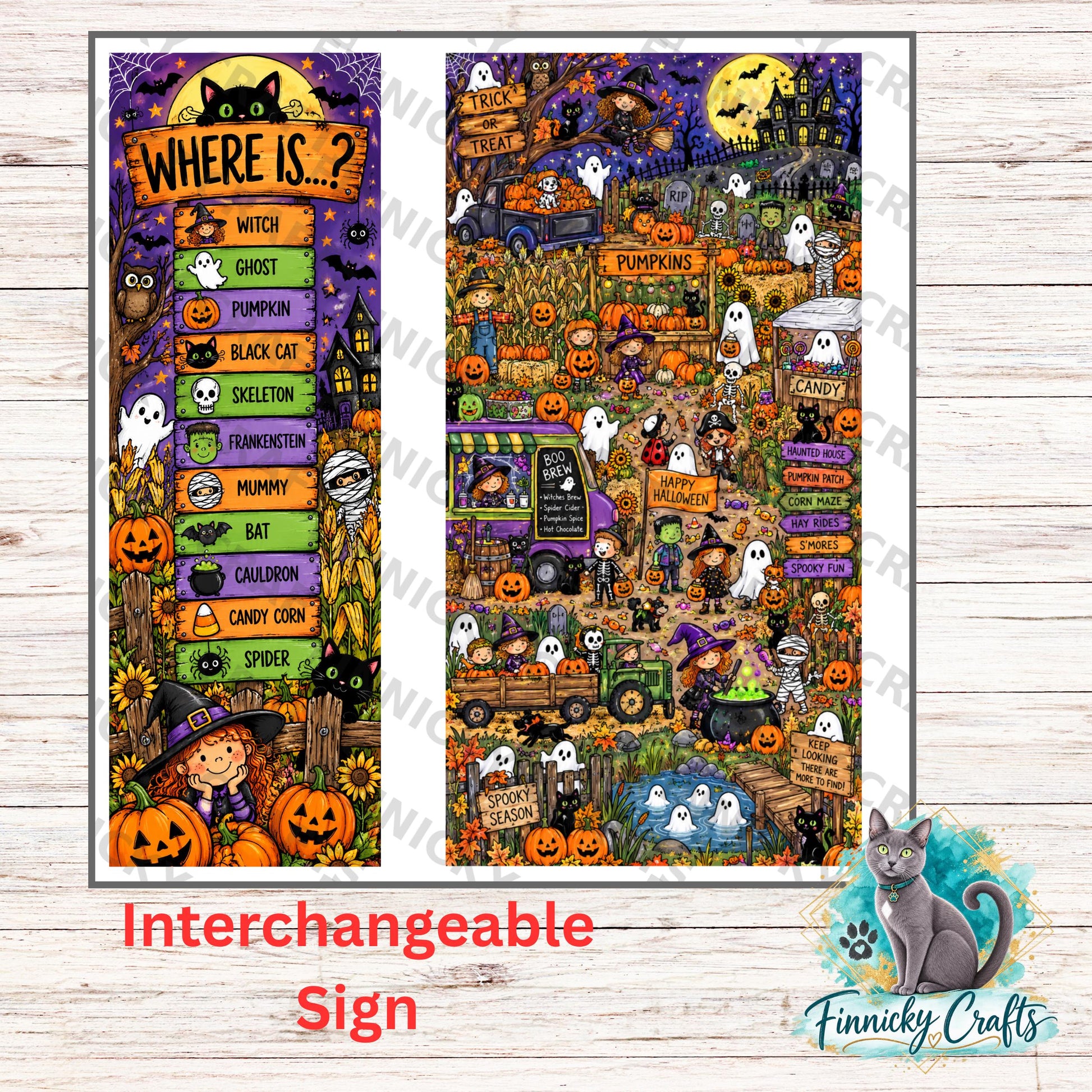 2-Piece, Interchangeable Halloween Sign Inserts, Sublimation, Digital, PNG, Design, Download