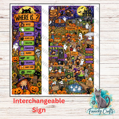 2-Piece, Interchangeable Halloween Sign Inserts, Sublimation, Digital, PNG, Design, Download