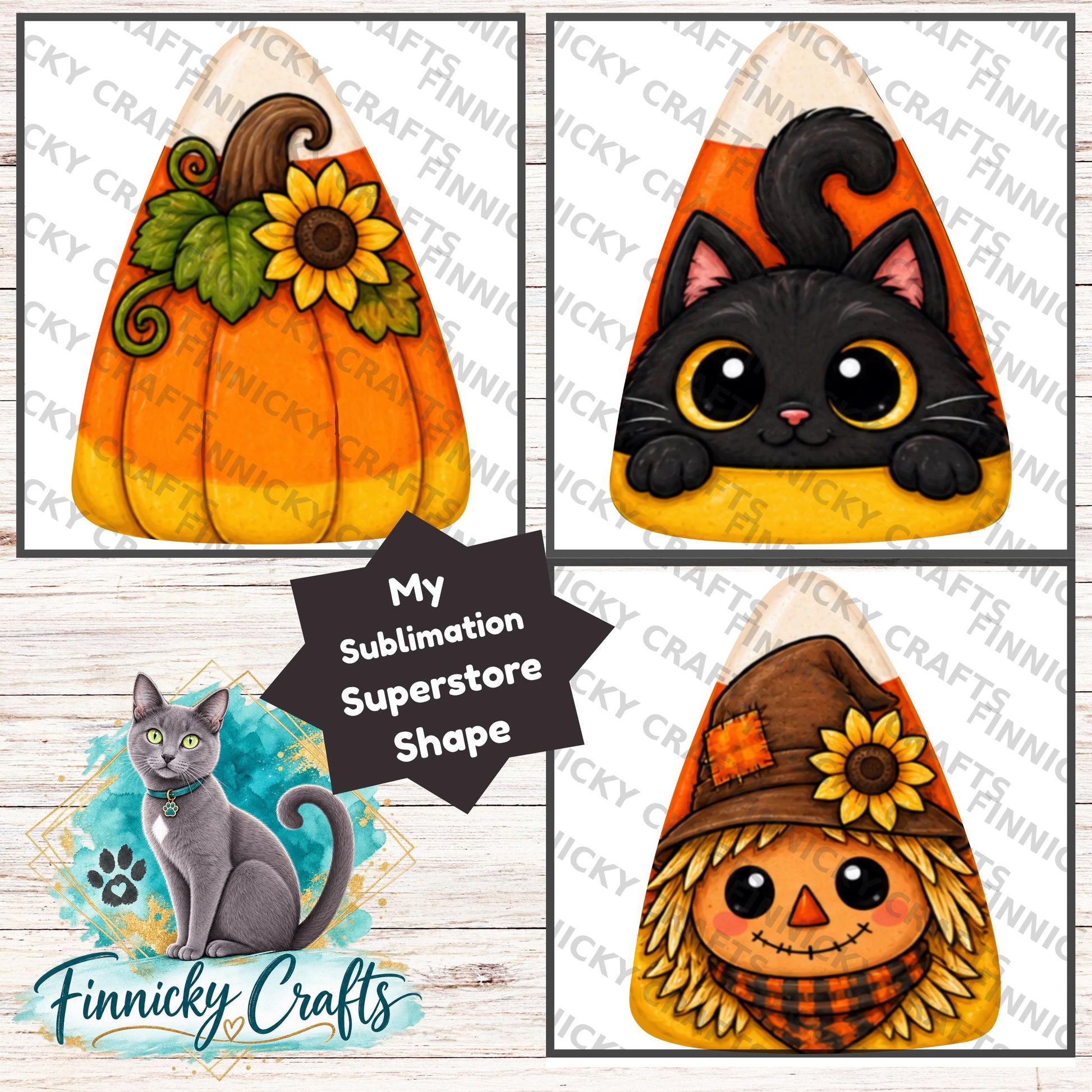 Candy Corn Halloween Design (Digital Download) - Scarecrow, Black Cat, Pumpkin