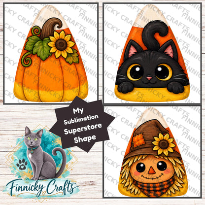 Candy Corn Halloween Design (Digital Download) - Scarecrow, Black Cat, Pumpkin