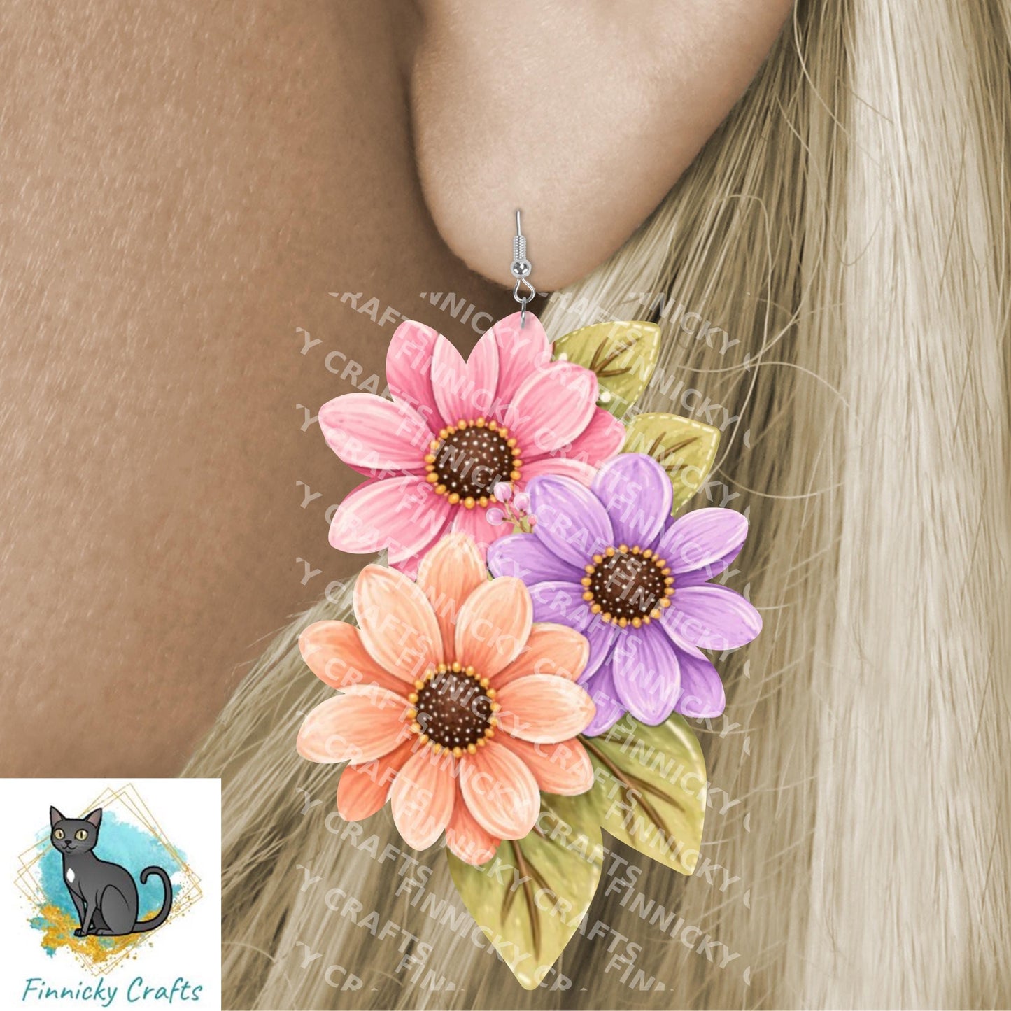 Trio Flowers and leaves, Earrings Bundle Sublimation, Digital, PNG, Design, Download