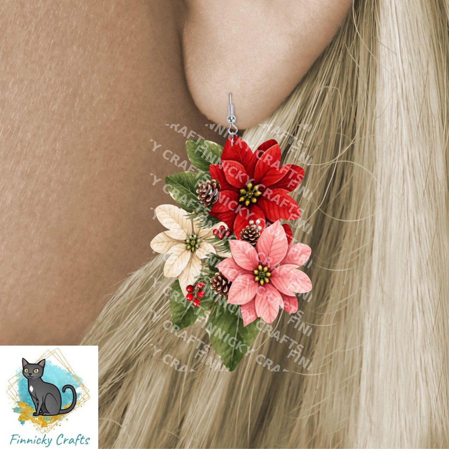 Trio Flowers and leaves, Earrings Bundle Sublimation, Digital, PNG, Design, Download