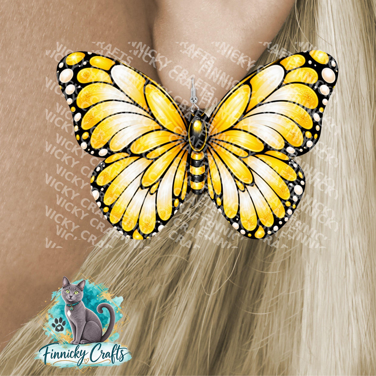 Yellow Butterfly Bundle - Sublimation Design Png Template - Earrings, Necklace, Nightlight, Sign