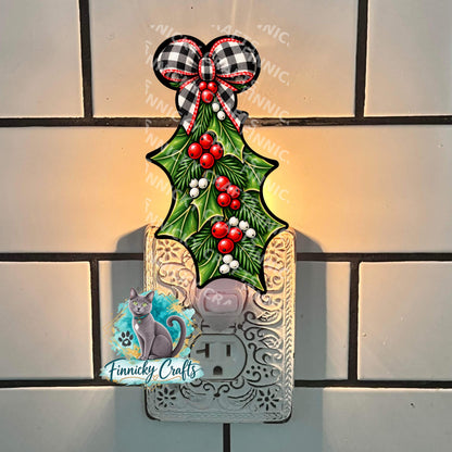Holly and Berries, Sign, Sublimation, Digital, PNG, Design, Acrylic, Nightlight, Earrings, shirt