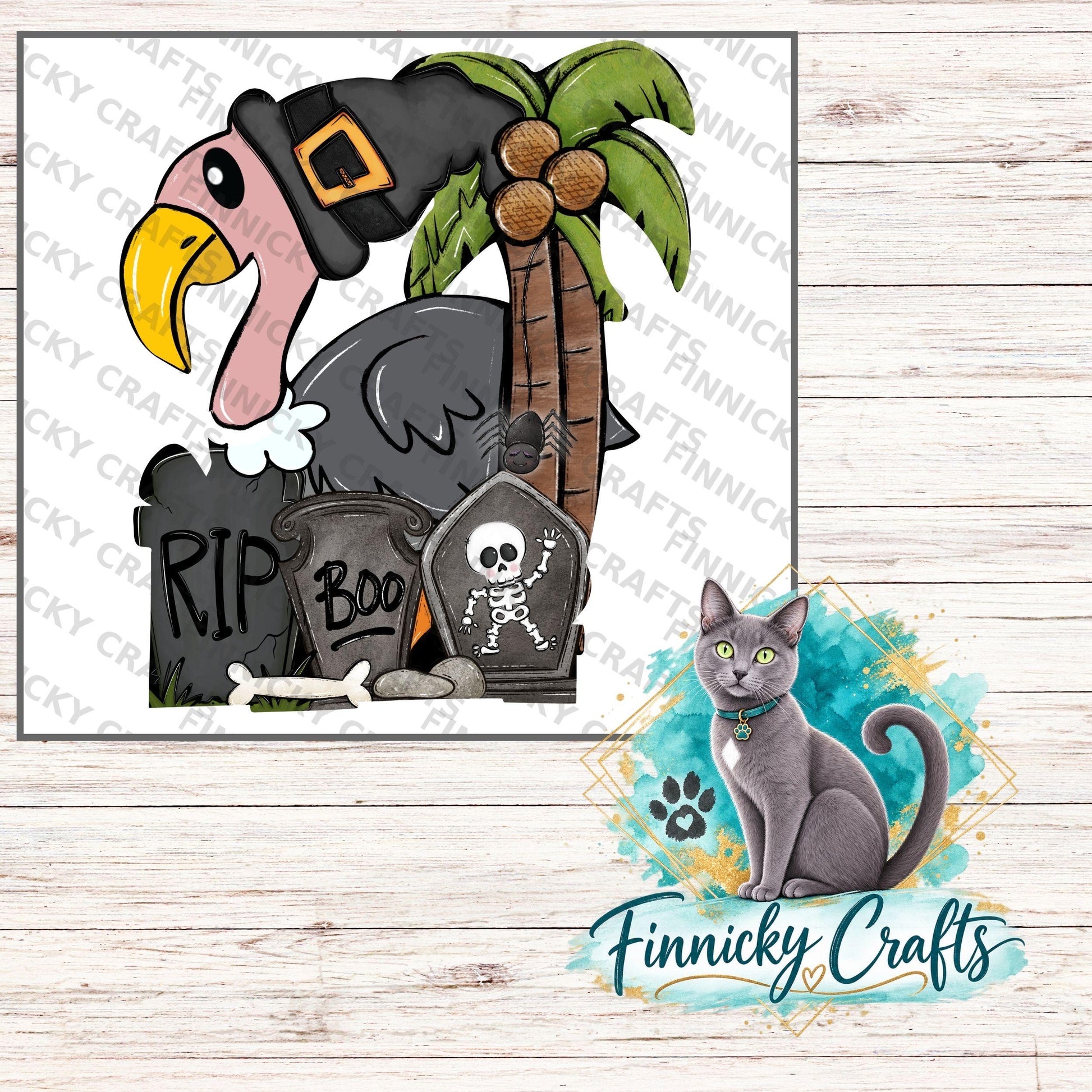 Halloween Vulture Sublimation, Digital, PNG Design, Keychain, Palm Trees, Night Light