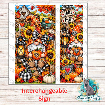 2-Piece, Gnome, Interchangeable Fall/Autumn Sign Inserts, Sublimation, Digital, PNG, Design, Download