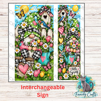 2-Piece, Gnome, Interchangeable Spring Sign Inserts, Sublimation, Digital, PNG, Design, Download