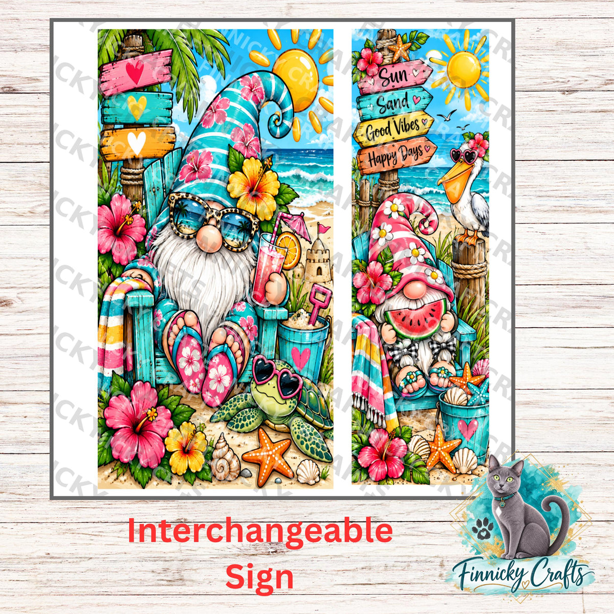 2-Piece, Gnome, Interchangeable Summer Sign Inserts, Sublimation, Digital, PNG, Design, Download