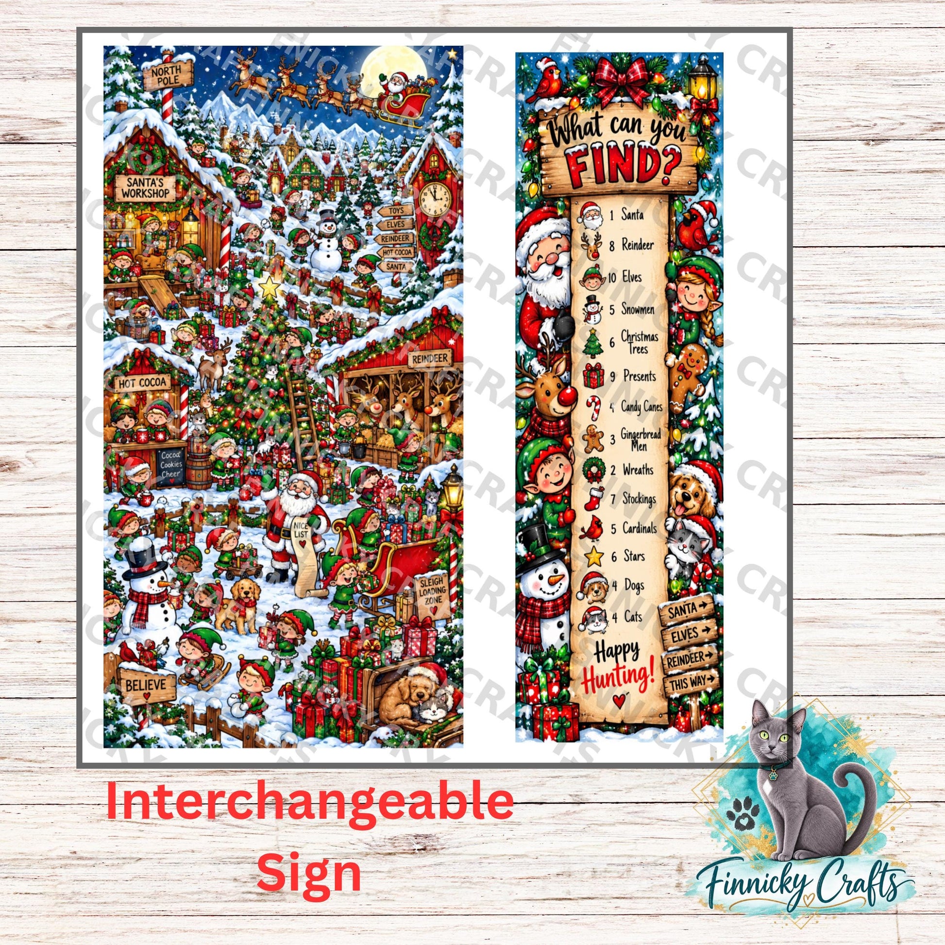 2-Piece, Interchangeable Christmas Sign Inserts, Sublimation, Digital, PNG, Design, Download, Where’s Santa