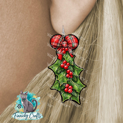 Holly and Berries, Sign, Sublimation, Digital, PNG, Design, Acrylic, Nightlight, Earrings, shirt