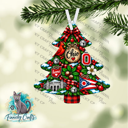 Ohio State Shape, Christmas Tree, Sublimation, PNG, Digital Download, Door Hanger, Ornament, Earrings, T-shirt