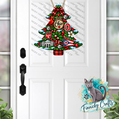 Ohio State Shape, Christmas Tree, Sublimation, PNG, Digital Download, Door Hanger, Ornament, Earrings, T-shirt