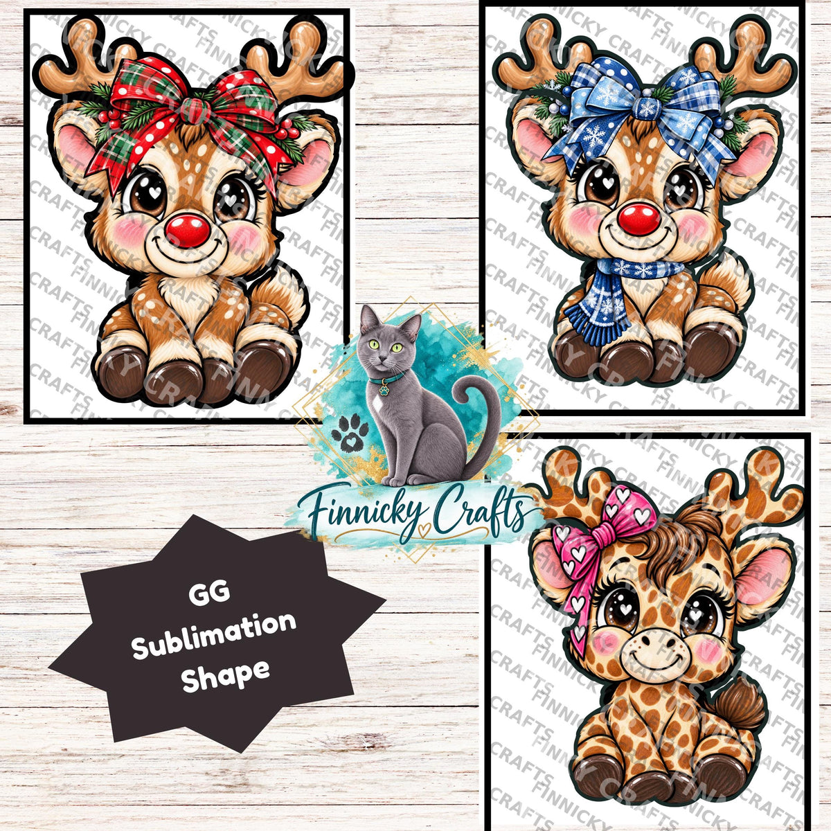 Reindeer with a Bow Shape, GG Sublimation PNG – Sublimation Design, Digital Desig