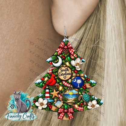 South Carolina State Shape, Christmas Tree, Sublimation, PNG, Digital Download, Door Hanger, Ornament, Earrings, T-shirt
