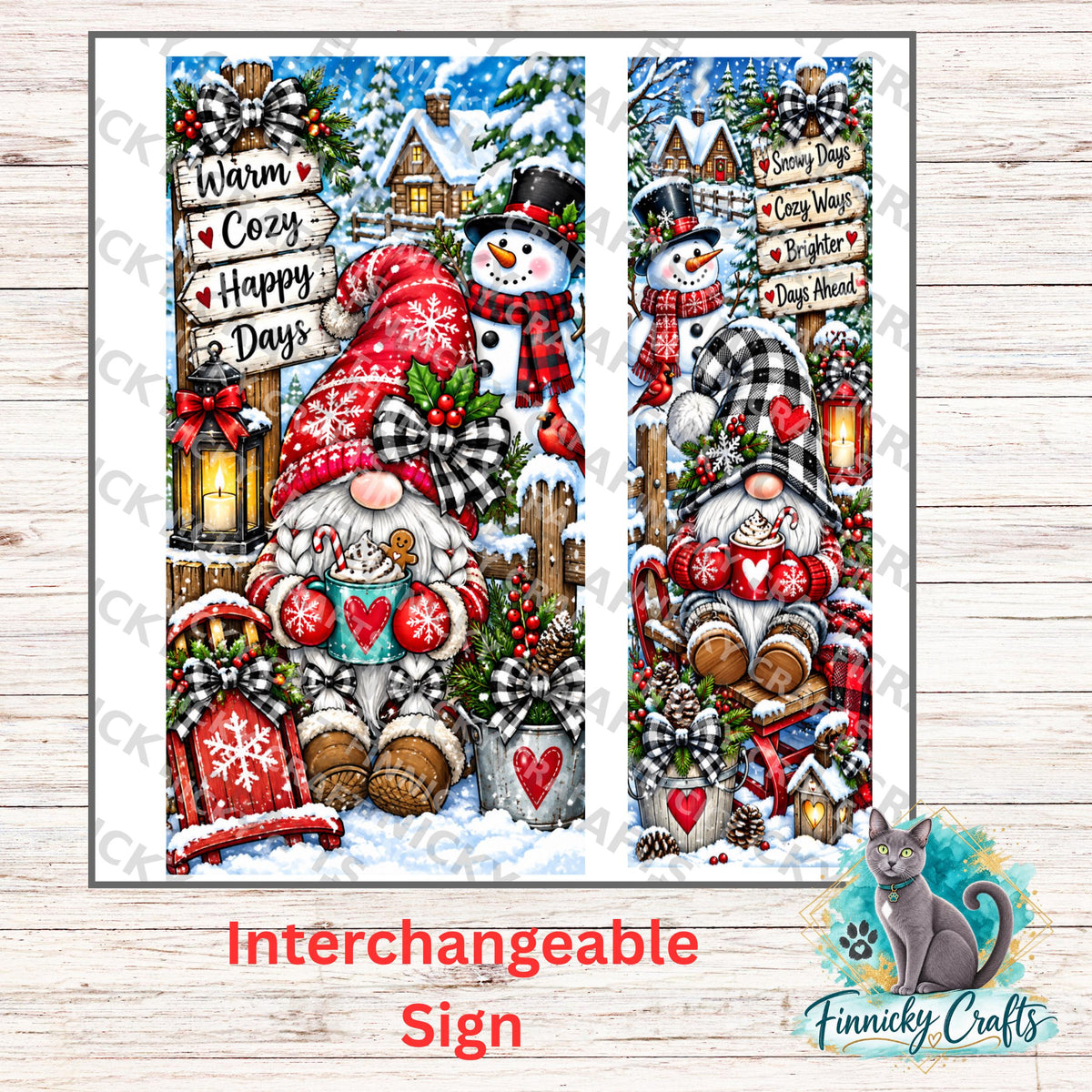 2-Piece, Gnome, Interchangeable Winter Sign Inserts, Sublimation, Digital, PNG, Design, Download